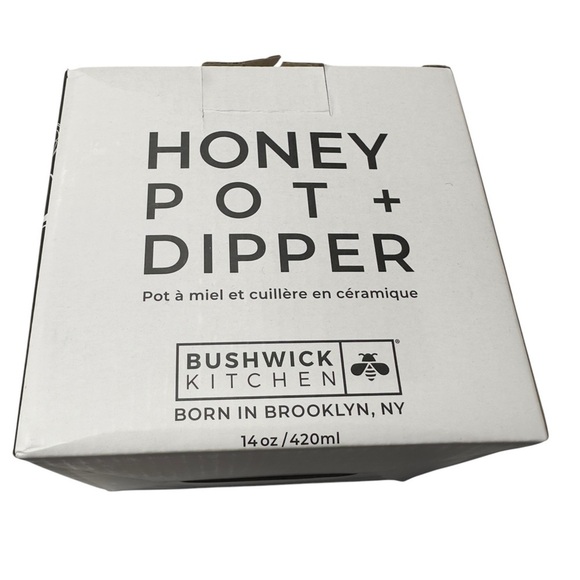Bushwick Kitchen Honey Pot + Dipper Ceramic Jar & Lid with Wood Dipper 14oz NIB - Picture 7 of 7